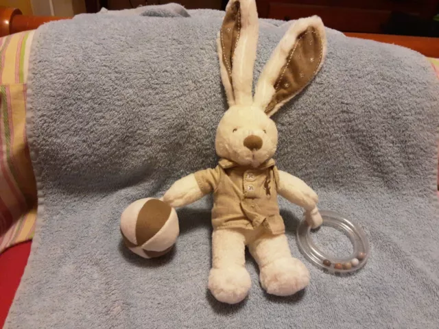 Doudou Peluche Lapin Blanc Gris D Activités Pommette 33 cm