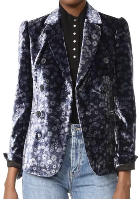 Rebecca Taylor Liane Velvet Navy Floral Blazer Jacket Size New 2