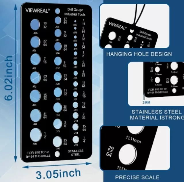 29-Hole Metric 1-13mm Imperial 1/16 - 1/2 Screw Drill Wire Gauge Sizer Diameter 2