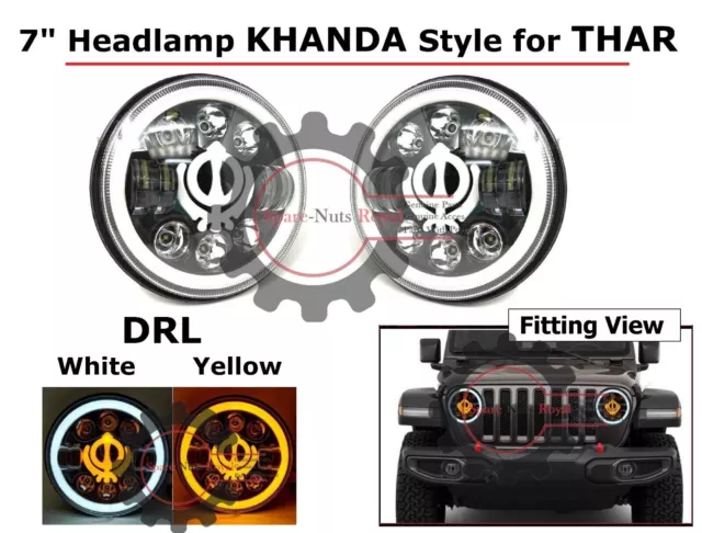 KHANDA Style 7 Round "Headlight with LED Beam" Dual Color DRL Fit For Thar