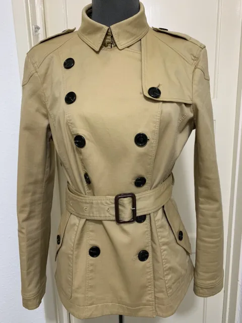 Burberry Brit Balmoral Honey Beige Double Breasted Short Trench Coat Sz 14 VGC