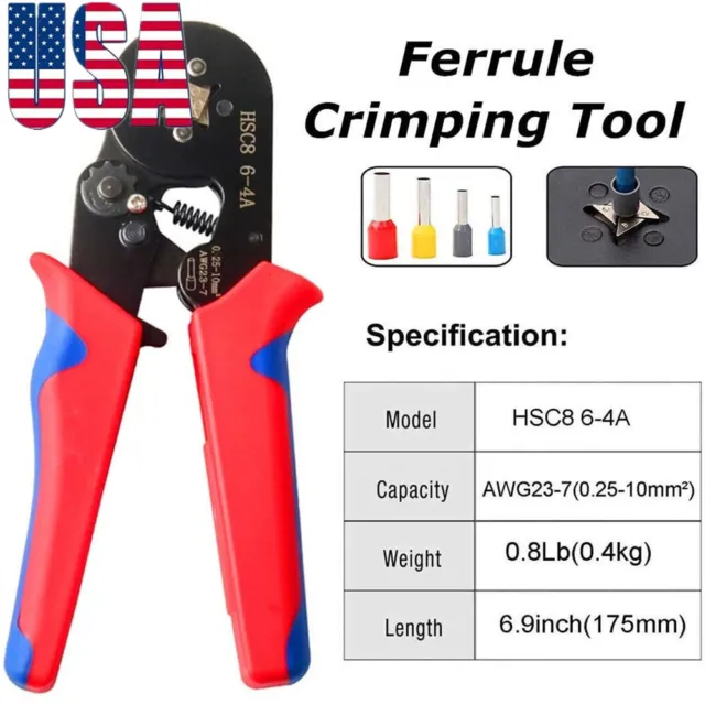 Ratchet Ferrule Crimper Pliers Crimping Tool Cable Electrical Wire Terminals Kit