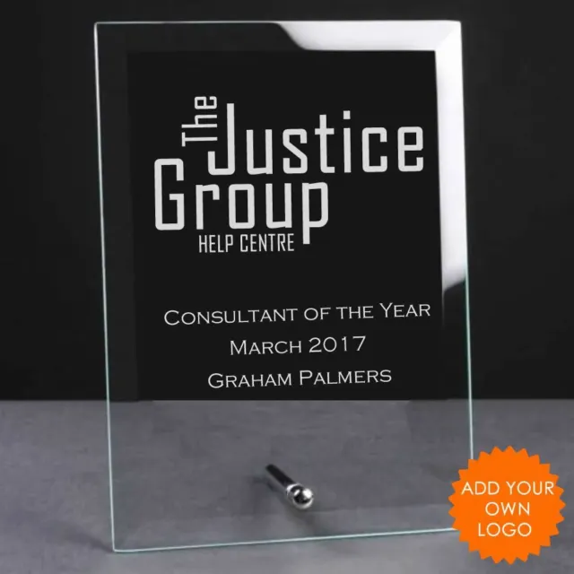 Personalised Logo Glass Plaque Trophy Award - Engraved Logo Trophies