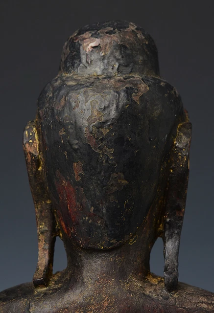 18th Century, Shan, Antique Burmese Wooden Seated Buddha 9