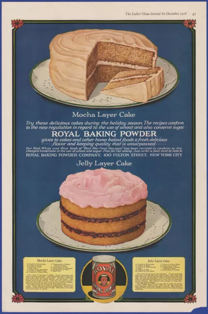 Vintage 1918 ROYAL BAKING POWDER Mocha Layer Cake Kitchen Art Ephemera Print Ad