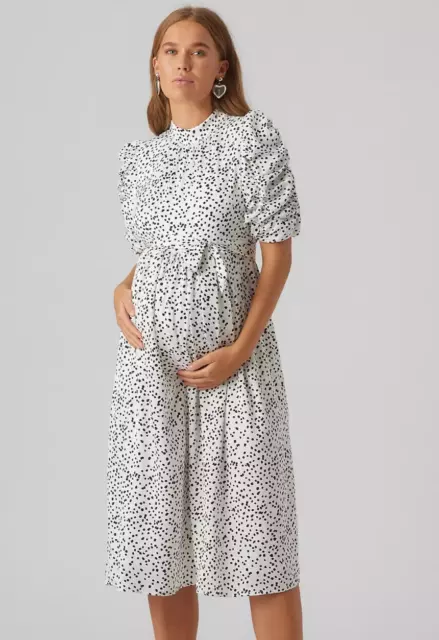 Mamalicious Maternity Dress Extra Small White Spotted Knee Length BNWT RRP£65