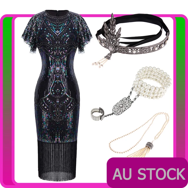 1920s Zita Gatsby Dress In Black – Flapper Boutique - Foto 4