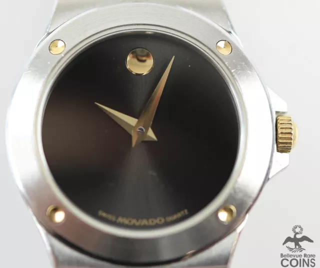 Movado Museum Quartz Swiss Black Dial Two Tone Gold St. Steel Women's Watch