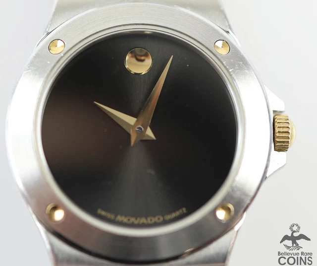 Orologio da donna Movado Museum Quarzo Svizzero Quadrante Nero Due Toni Oro St. Acciaio
