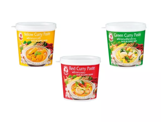 Angebot: 3er Set Cock Curry Paste 3 x 400g Gelb - Grün - Rot Thai rote gelbe