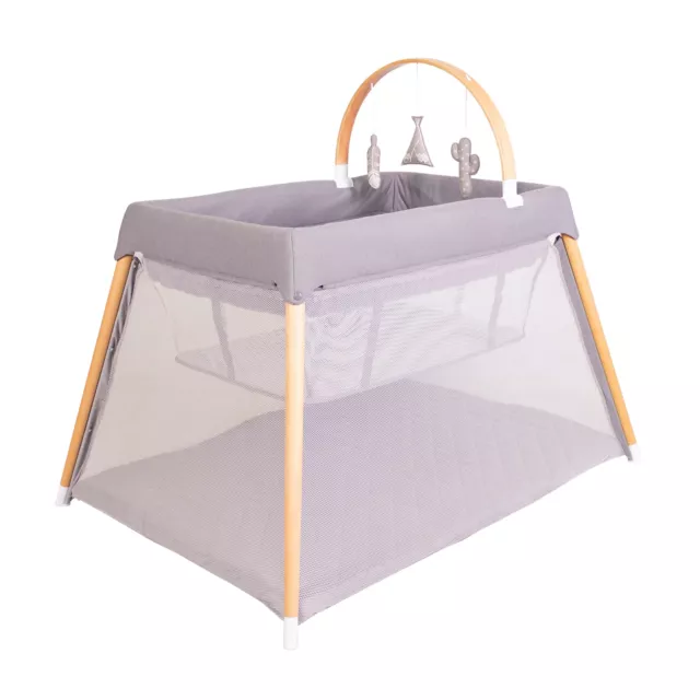 Bebecare Baby Infant Toddler Zuri Timber Travel Cot & Mattress Bassinet Natural