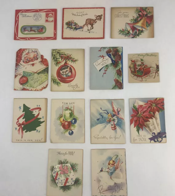 Vintage Christmas Card MARJORIE COOPER / ANGEL & SPOTTED DEER FAWN