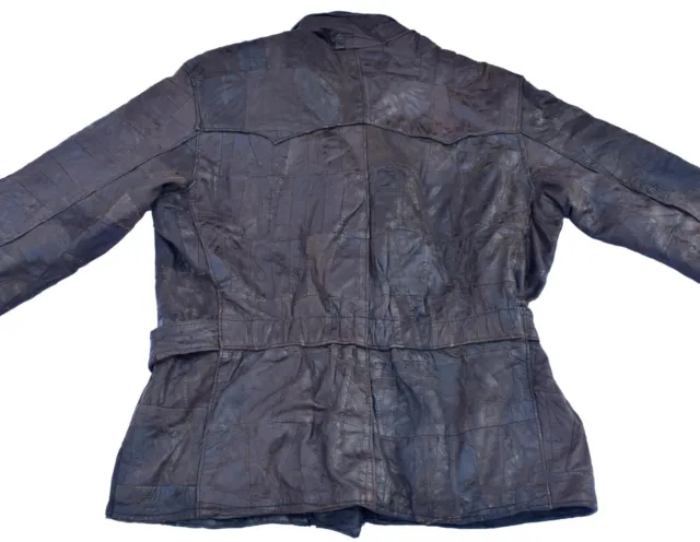 Mens Vintage 80s Dark Brown Patchwork Leather Zipped Jacket Retro Indie 42 3