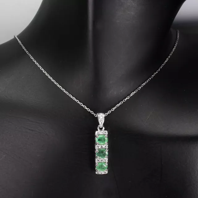 Unheated Oval Emerald 5x4mm Cz 14K White Gold Plate 925 Sterling Silver Necklace