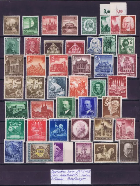 DR 1933/45 Lot ungebr., Falz, k.Gummi, Anhaftungen