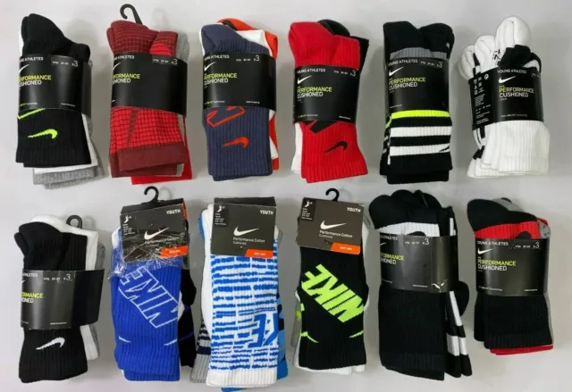 Young Athletes Nike Dri-Fit Performance Cushioned Crew Socks 3 Pair 3Y-5Y