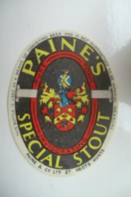 Mint Paine St Neots Hunts Special Stout Brewery Beer Bottle Label