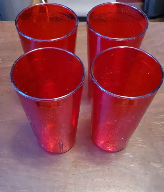 Lot of 4 NEW 12 Oz Red Plastic Cups Made In USA Vintage Pizza Hut Style