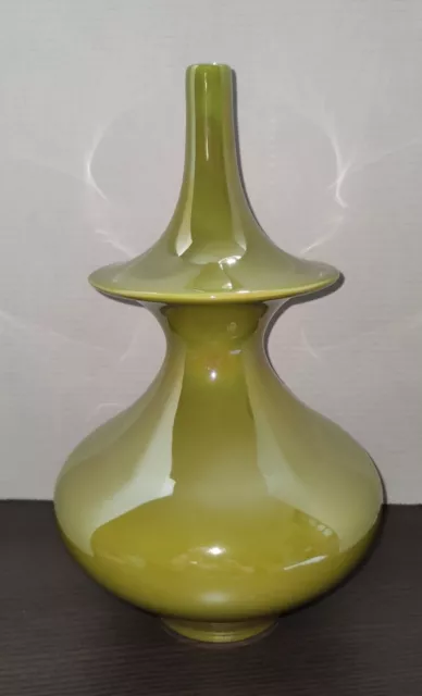 Ceramic Vase Green MCM style 14" Abstract Iridescent Global Views Portugal Retro