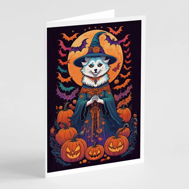 American Eskimo Witchy Halloween Cards Envelopes Pack of 8 DAC1469GCA7P