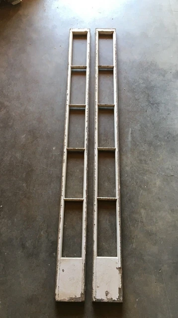 Pair Antique Narrow 5 Lite 8' Foot Entryway VTG Sidelights Shabby White 683-22B 3