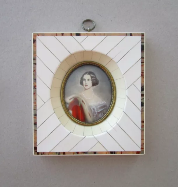 antikes Miniatur-Porträt, Maria von Bayern, Lupenmalerei, signiert, Haffke