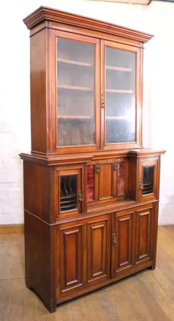 Antique Victorian secretaire writing bureau - glazed bookcase display cabinet 2