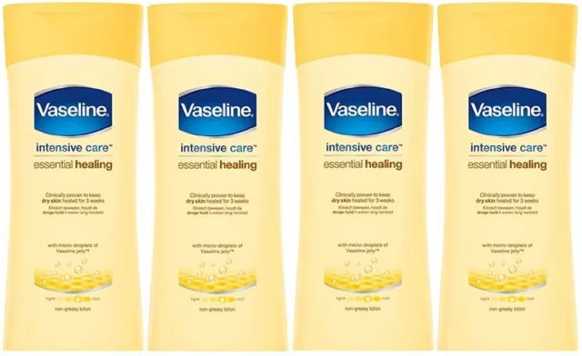 x4 Vaseline Intensive Care Essential Healing Dry Skin Body Lotion 400ml