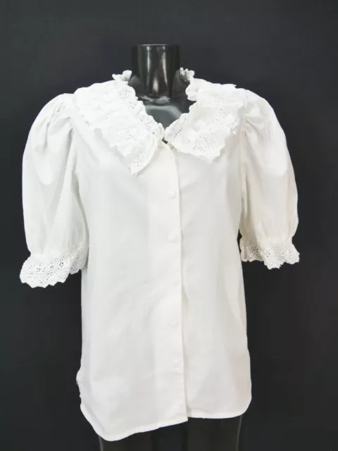 Gr.38 Trachtenbluse weiß Bluse für Dirndl Meico Baumwollmischung Spitze TB9413