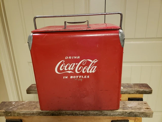 Vintage Acton Mfg Co. Red Coca Cola Picnic Cooler  16.5" x 16.5" x 11.5"