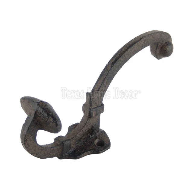 Rustic Double Wall Hook Cast Iron Hat Towel Coat Key Hanger Antique Style 2