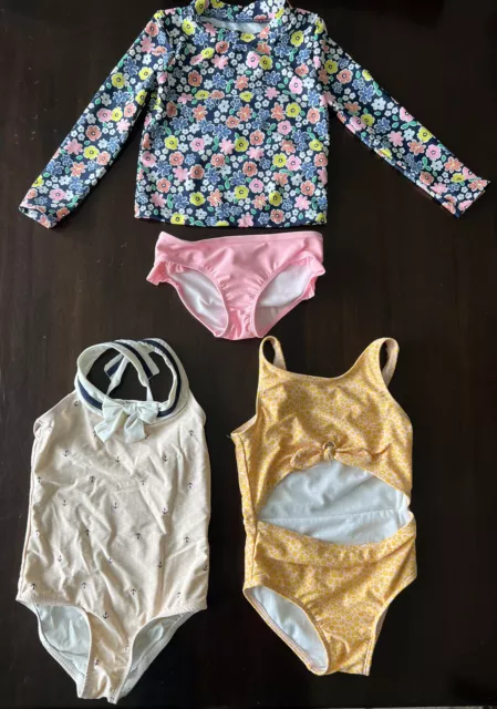 3 Pc Lot Girls Rash Guard Zip Up Bathing Suit Swimsuit 4T Long Sleeve 1 Piece