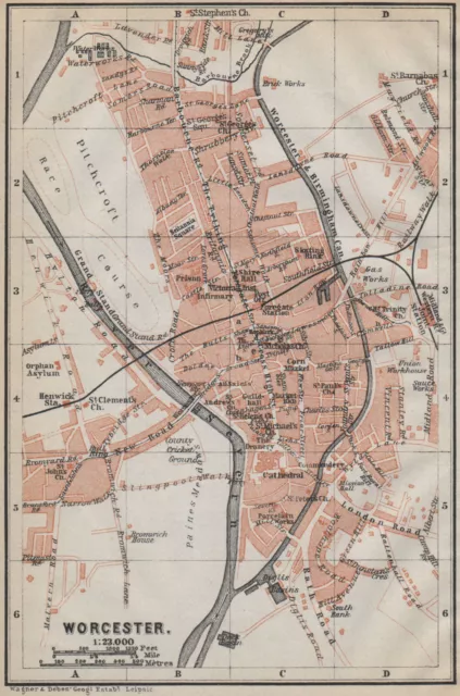 WORCESTER antique town city plan. St John's. Worcestershire. BAEDEKER 1910 map