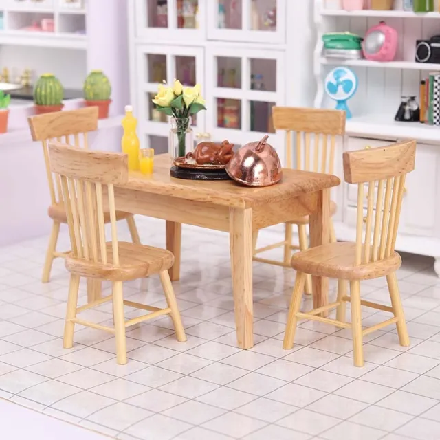 1SET 1/12 Scale Dollhouse Miniatures Dining Table Chairs Furniture Dining Room 2