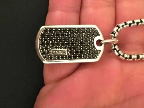 2Ct Simulated Black Diamond Men Dog Tag Pendant 14k White Gold Plated Free Chain