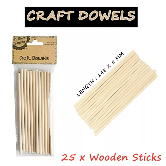 25x Craft Dowels Natural Wood Wooden Sticks Unfinished Dowel Rods DIY 5mm x 15cm