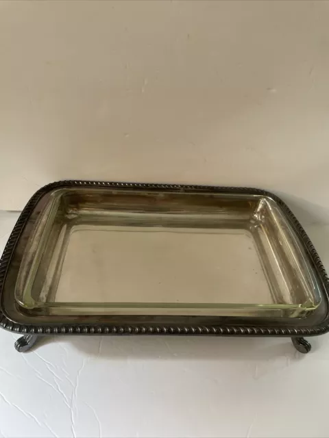 POOLE SILVER CO. EPC 1006 Rectangular Footed Butlers Tray 3 Qt Glasbake Insert