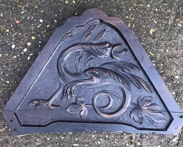 Antique CARVED WOOD WYVERN PLAQUE dragon panel architectural furniture folk art