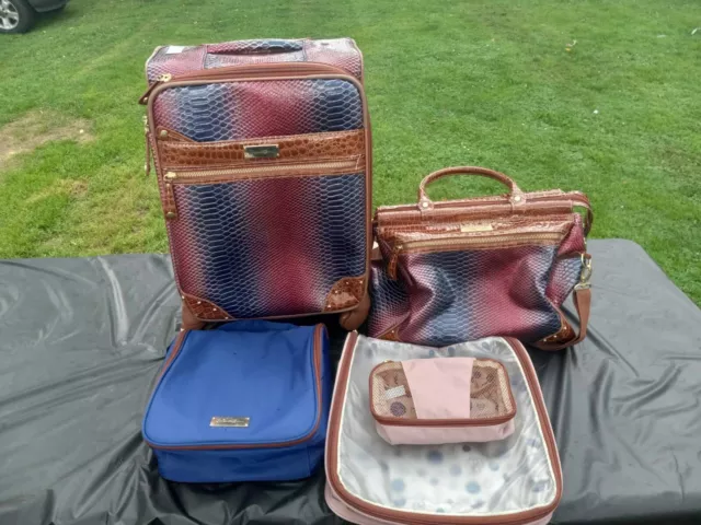 Samantha Brown Red & Blue Textured Leather Luggage Set 5pc