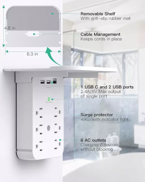 Extensor De Enchufe De Pared De Múltiples Salidas Con Estado y Luz Nocturna LED 3