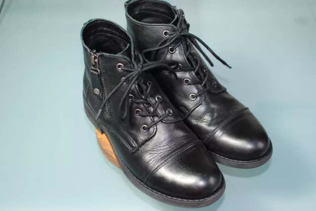 Bottines, femme, GoodStep, cuir noir, à lacet, pointure 38, talon 3 cm. TBE