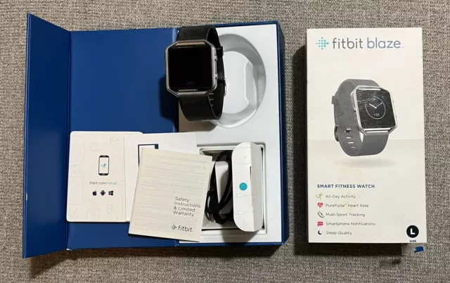 RARE Fitbit Blaze Fitness Smartwatch Activity Tracker Black Large COMPLETE N BOX