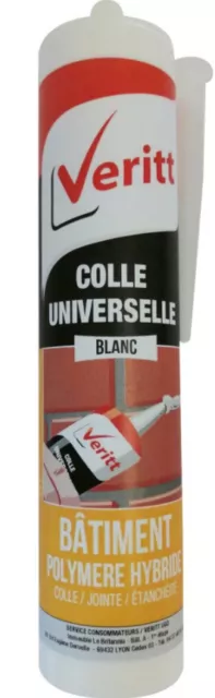 Colle mastic universelle polymère hybride tous supports blanc 290ML VERITT