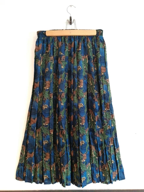 Gonna vintage LIBERTY papaveri blu elasticizzata vita a pieghe lunghezza ginocchio circa