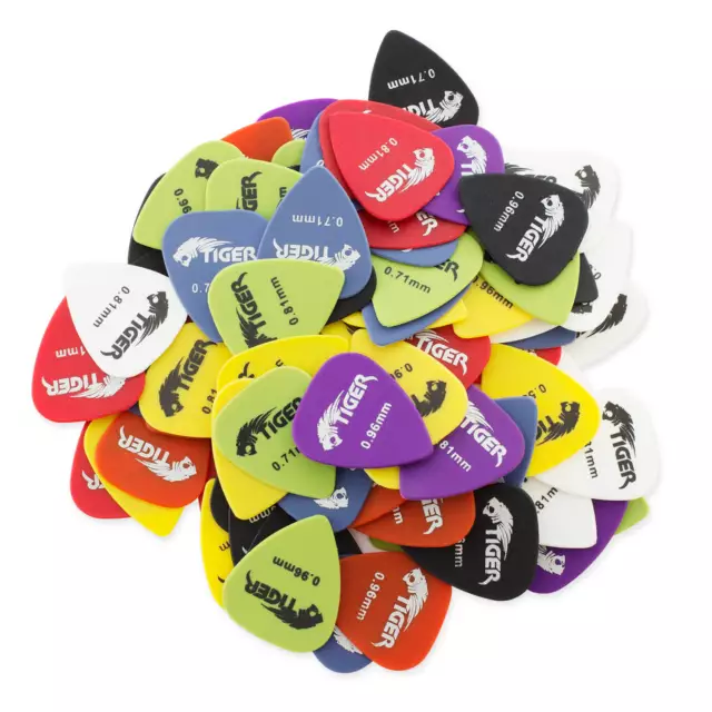 Tiger Guitar Picks - Pack of 100 - Variety of Gauges & Colours