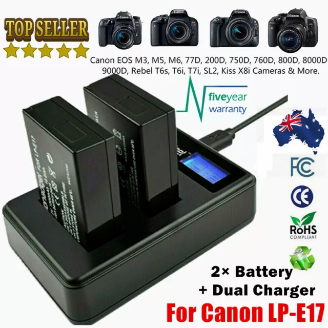 2× LP-E17 Replace Battery + Charger for Canon EOS  M3 M5 M6 77D 750D 760D 800D