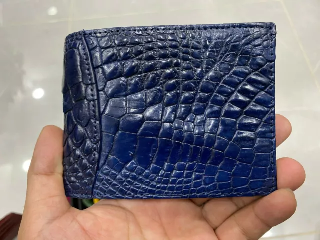 Genuine Alligator ,Crocodile Leather Skin Men's Money Clip Bifold Wallet Blue