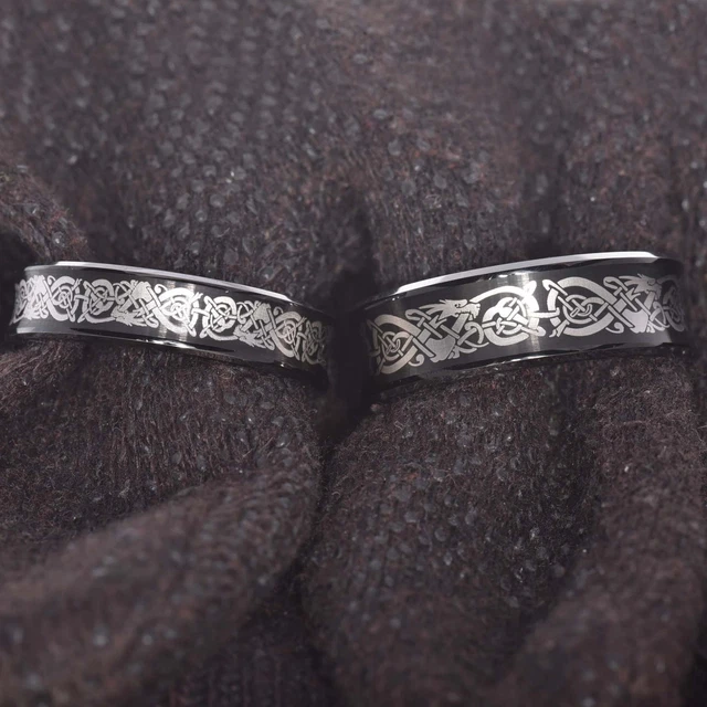 Tungsten Concaved Brush Center Dragon Celtic Scroll Men Women Wedding Band 6/8MM