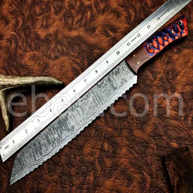14" Hand Forged Damascus Steel Hunting Skinner Bread Knife NO/Sheath -7111