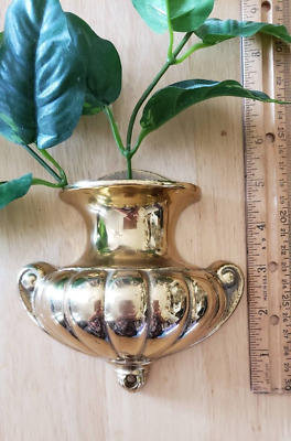 SOLID Polished BRASS Hanging Wall Pocket Planter 1989 Bombay Co Homco 1989 1980s